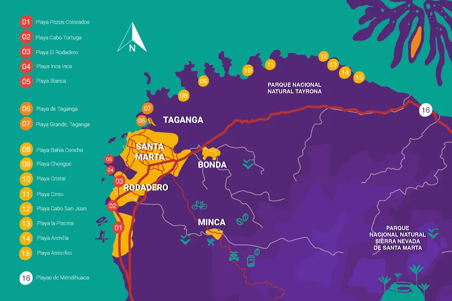 Mapa ubicación de las playas de Santa Marta