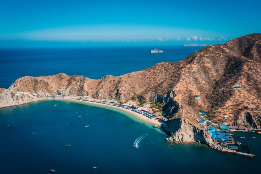 Vista aérea de Playa Blanca, Santa Marta, Colombia